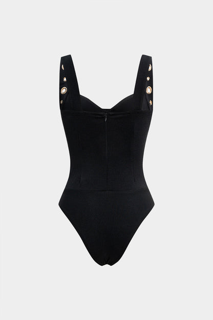 Metallic Eyelet Tank Sleeveless Bodysuit